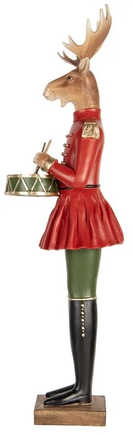 Clara Deerbell piros ruhás szarvas dobbal vintage karácsonyi dekor figura 77 cm
