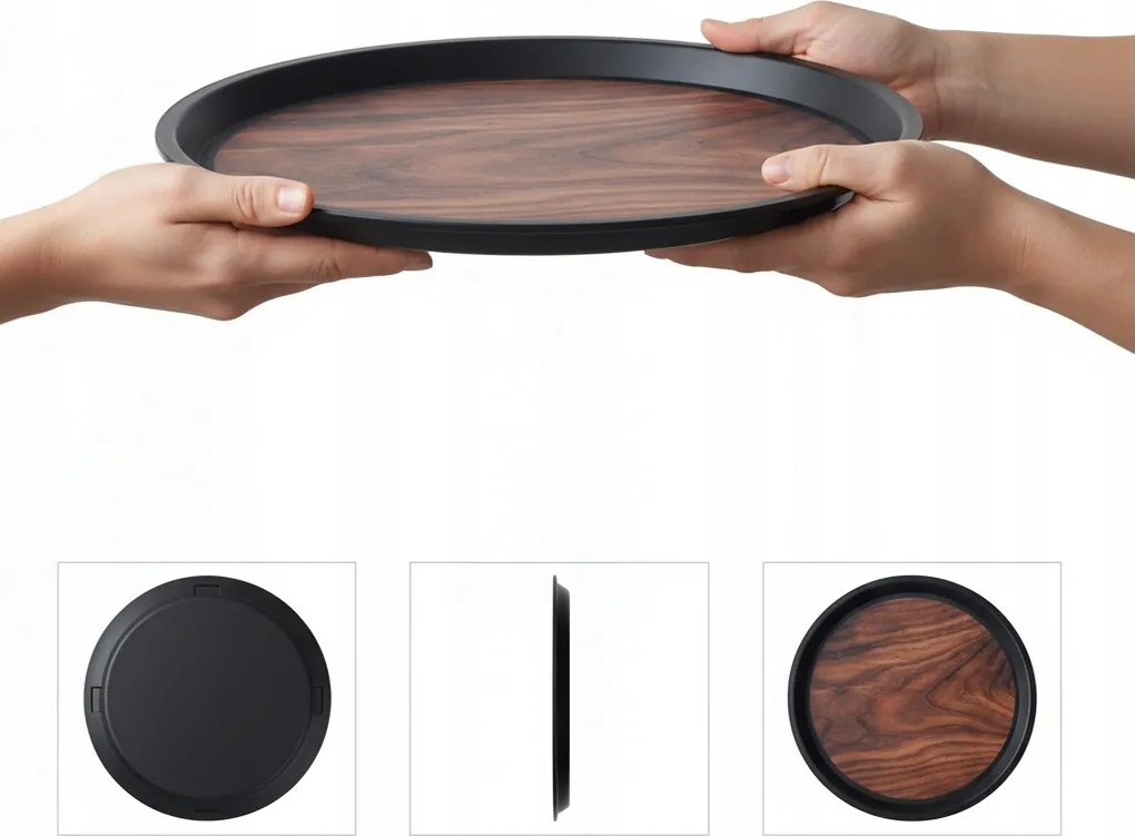 Konyhai Pincér Tálca Kerek 36 cm Tálaláshoz Fa Utánzat