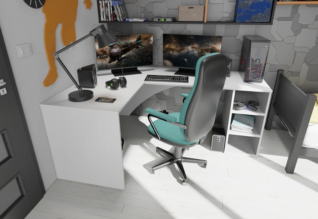 CARAMBOL sarok számítógépasztal + LED, 185x74x135, fekete, jobb