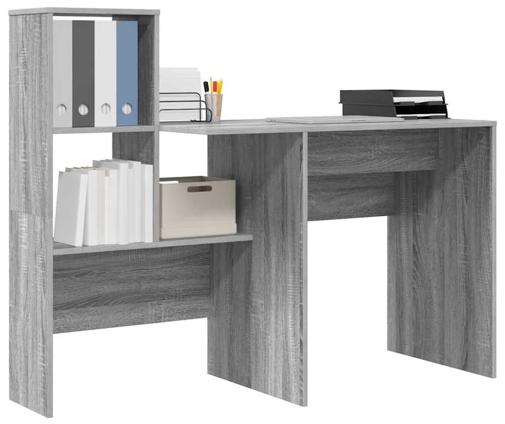 Asztal polcokkal Szürke sonoma 131.5 x 50 x 106.5 cm Faanyag