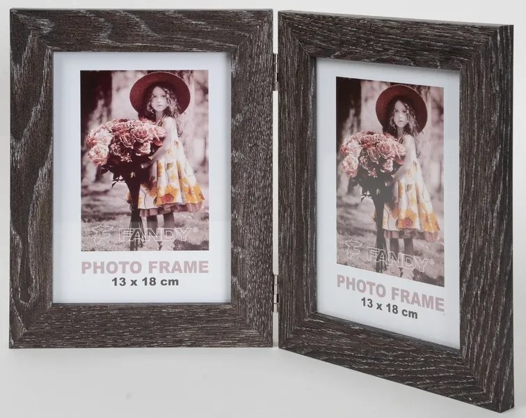 Fa képkeret 2 képhez 10x15 sötétbarna