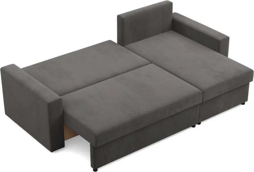 Zeus sarokkanapé, 1 ágyneműtartóval, egyenes kartámasz, szövet anyag, univerzális oldal, bonell töltet, szürke