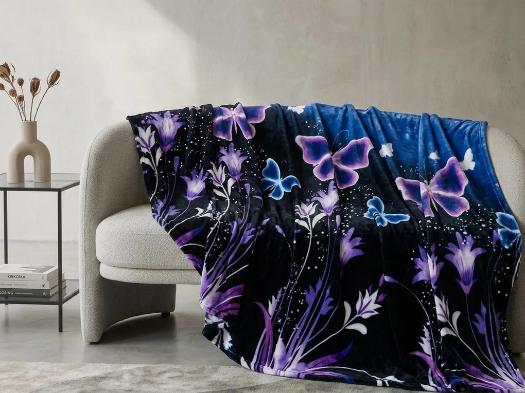 Mikroplüss takaró VIOLET BUTTERFLY sötétkék Méret: 200 x 220 cm
