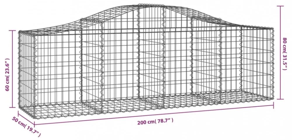vidaXL 7 db íves horganyzott vas gabion kosár 200x50x60/80 cm