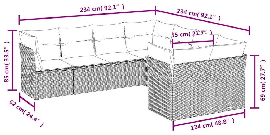 8-részes szürke polyrattan kerti ülőgarnitúra párnákkal