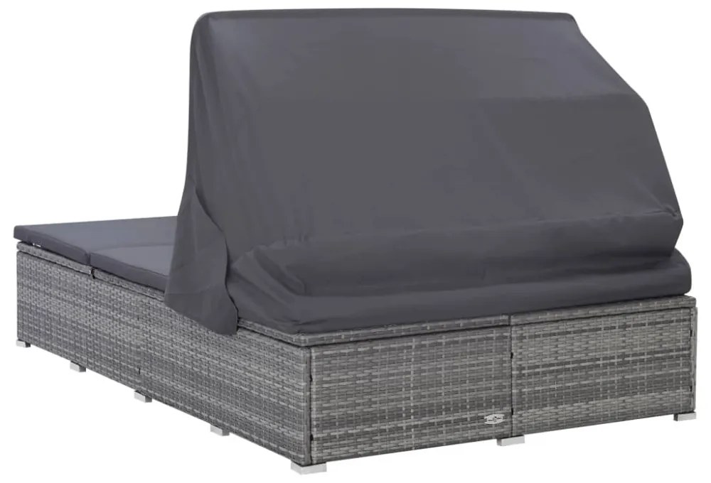 kétszemélyes szürke polyrattan napozóágy párnával