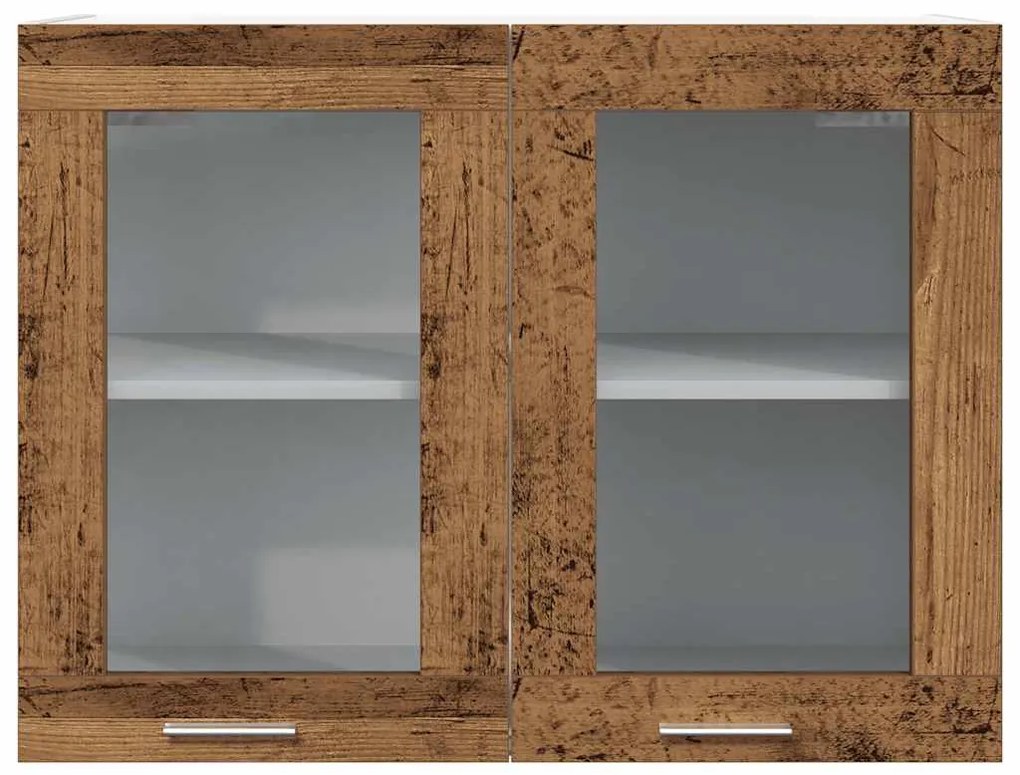antik fa színű szerelt fa függő üvegszekrény 80 x 31 x 60 cm