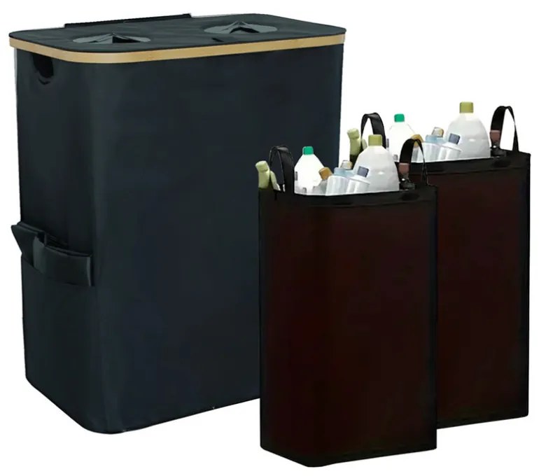 Szelektív palackgyűjtő két rekeszes 140l fekete