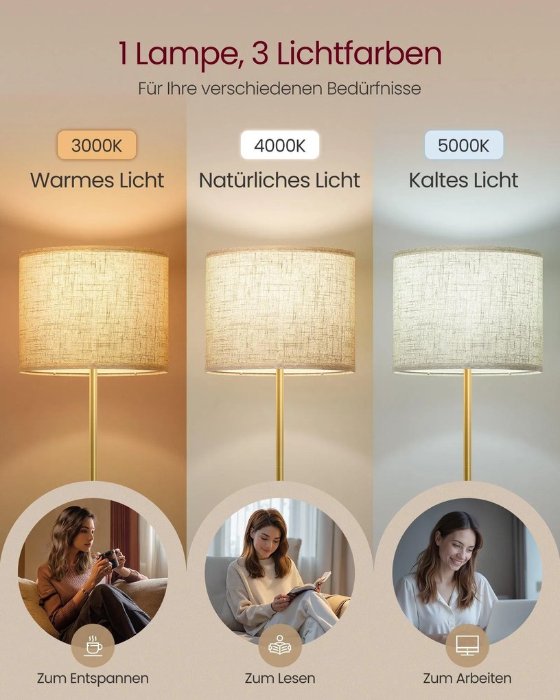 VASAGLE modern olvasólámpa lábkapcsolóval és LED izzóval, arany-fekete