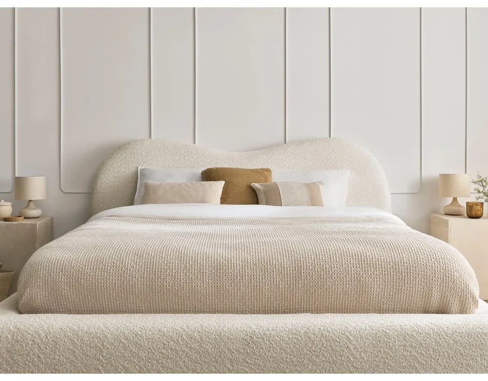 Bézs kárpitozott ágyneműtartós franciaágy ágyráccsal 140x190 cm Orlane – Bobochic Paris