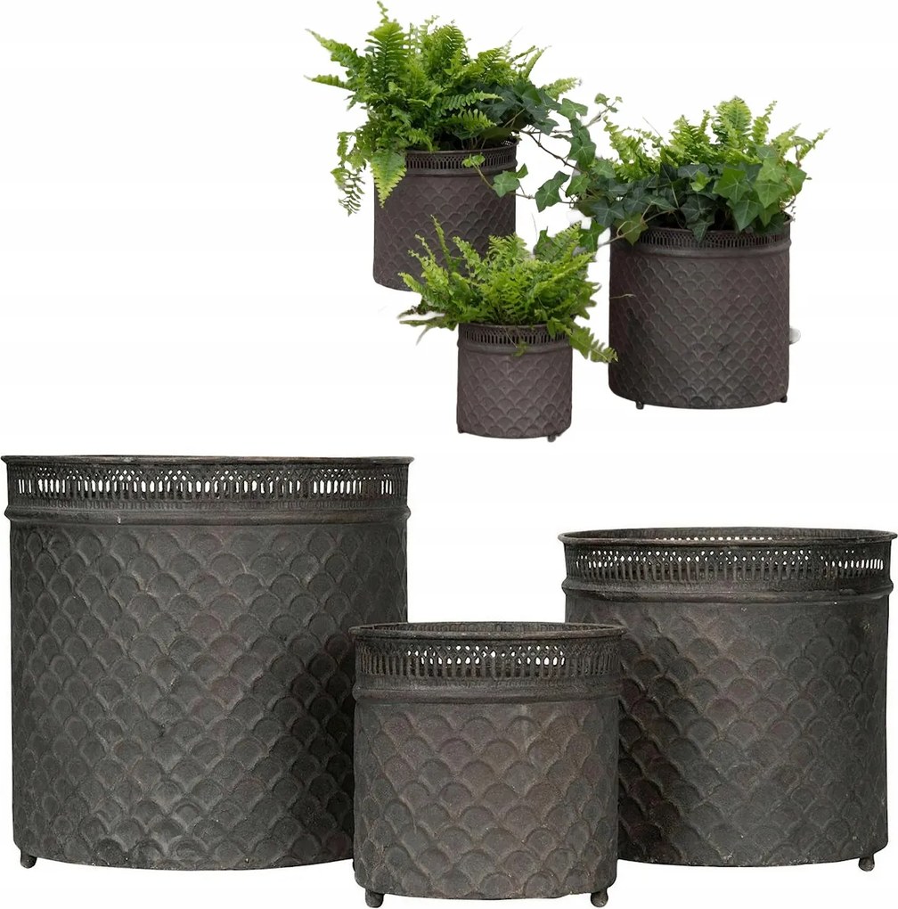 Virágtartó Fedél Nagy Erkély Teraszra Szürke Fém Loft Otthonra 3 Db