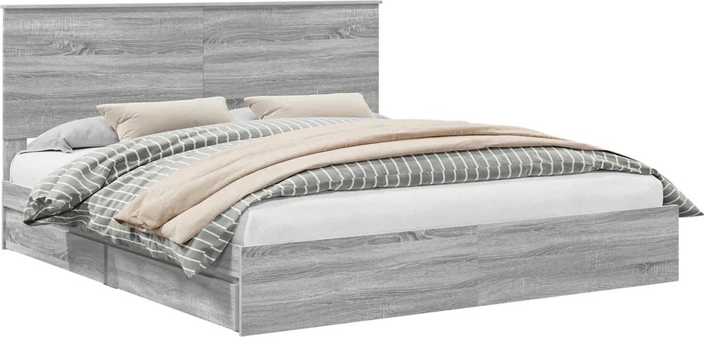 vidaXL Tárolós Ágy fejtámlával Szürke Sonoma 180 x 200 cm Faanyag