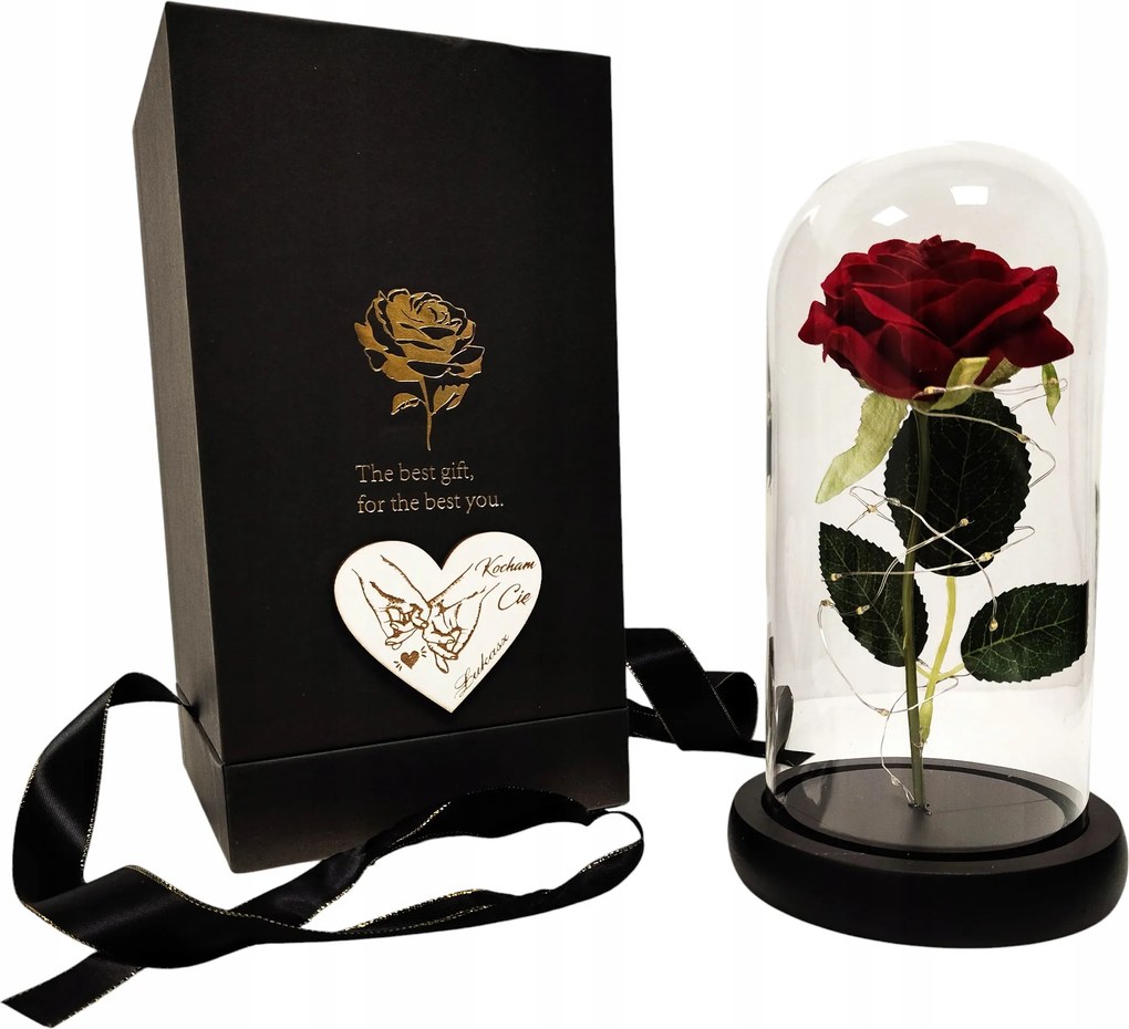 Gravírozás Örök rózsa megvilágított üvegben Nőnapi ajándék neki led