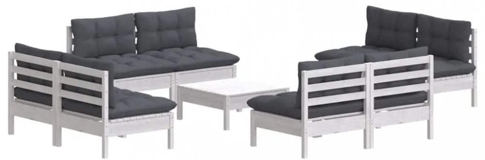 9 részes fenyőfa kerti ülőgarnitúra antracitszürke párnákkal