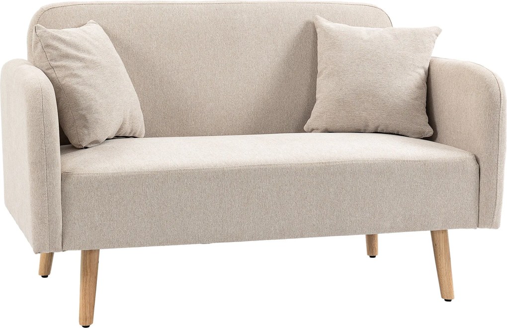 HOMCOM 2 személyes kanapé, 2 párnás, párnázott loveseat, velúr hatású kárpitozott kanapé, karfás, nappaliba, hálószobába, 130 x 70 x 80 cm, krém | Aos