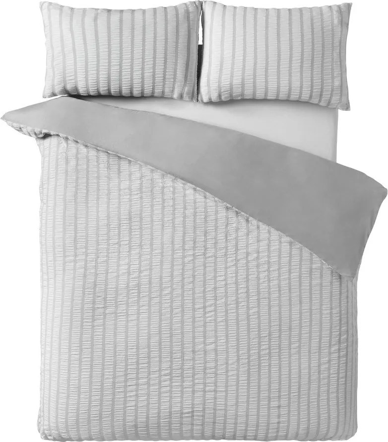 Szürke kétszemélyes háromrészes ágyneműhuzat 200x200 cm So Soft Seersucker Stripe – Catherine Lansfield