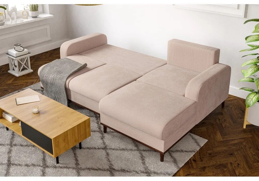 Bézs kordbársony sarokkanapé (jobb oldali) Beata – Ropez