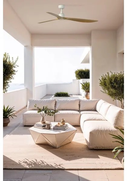 FARO 34361WT - Mennyezeti ventilátor OUTWOOD L barna/fehér, átmérő 150 cm WT IP44 + távirányító