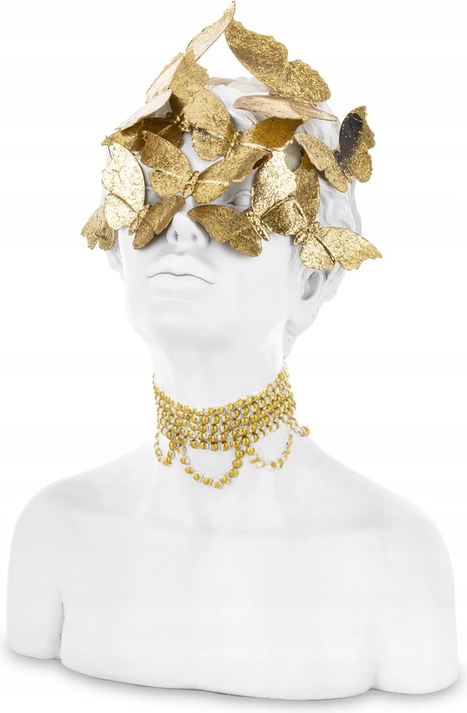 Dekorációs figura – mellszobor pillangókkal arany-fehér 36x25x19cm AP166106