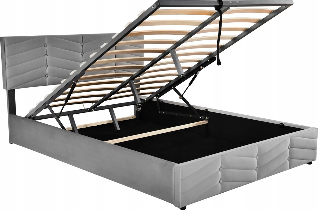 Kárpitozott ágy, dupla Hidraulikus szerkezet Szürke 140x200cm
