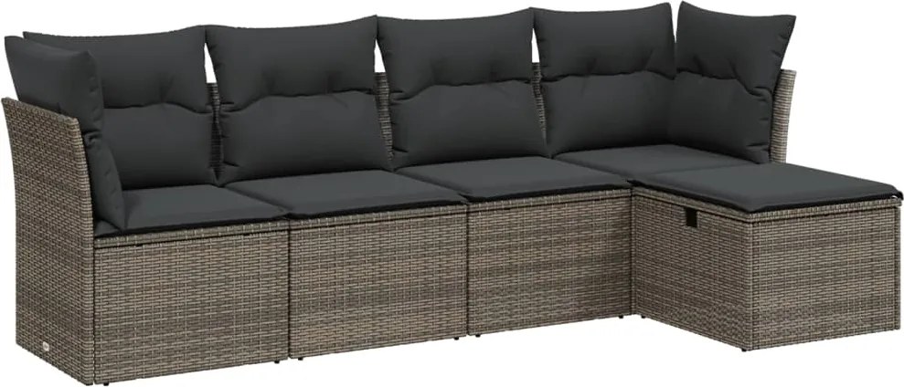 vidaXL 5 részes szürke polyrattan kerti ülőgarnitúra párnákkal