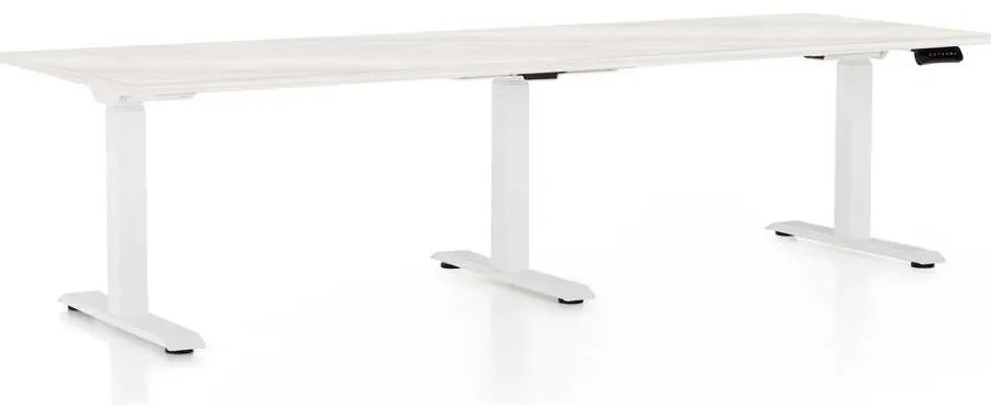 OfficeTech Long állítható magasságú asztal, 240 x 80 cm, fehér alap, fehér kőris