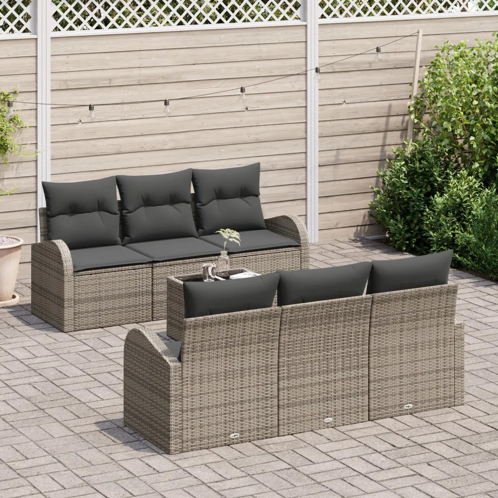 7 részes kerti sofa szett párnákkal, szürke polirattan