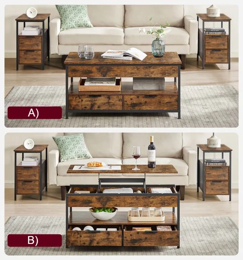 GASPAR állítható magasságú konferencia asztal, 50x100x(48-63)cm, barna/fekete Vasagle