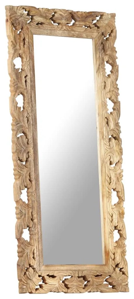 kézzel faragott barna tömör mangófa tükör 110 x 50 cm