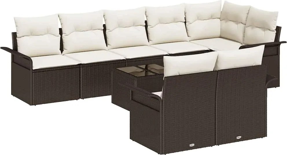 vidaXL Kerti Kanapé Szett párnával 9 pcs Barna Poli rattan