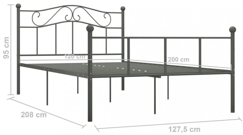 szürke fém ágykeret 120 x 200 cm