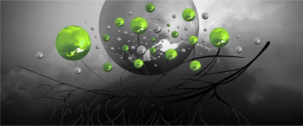 Zöld absztrakt gömbök képe (120x50 cm)
