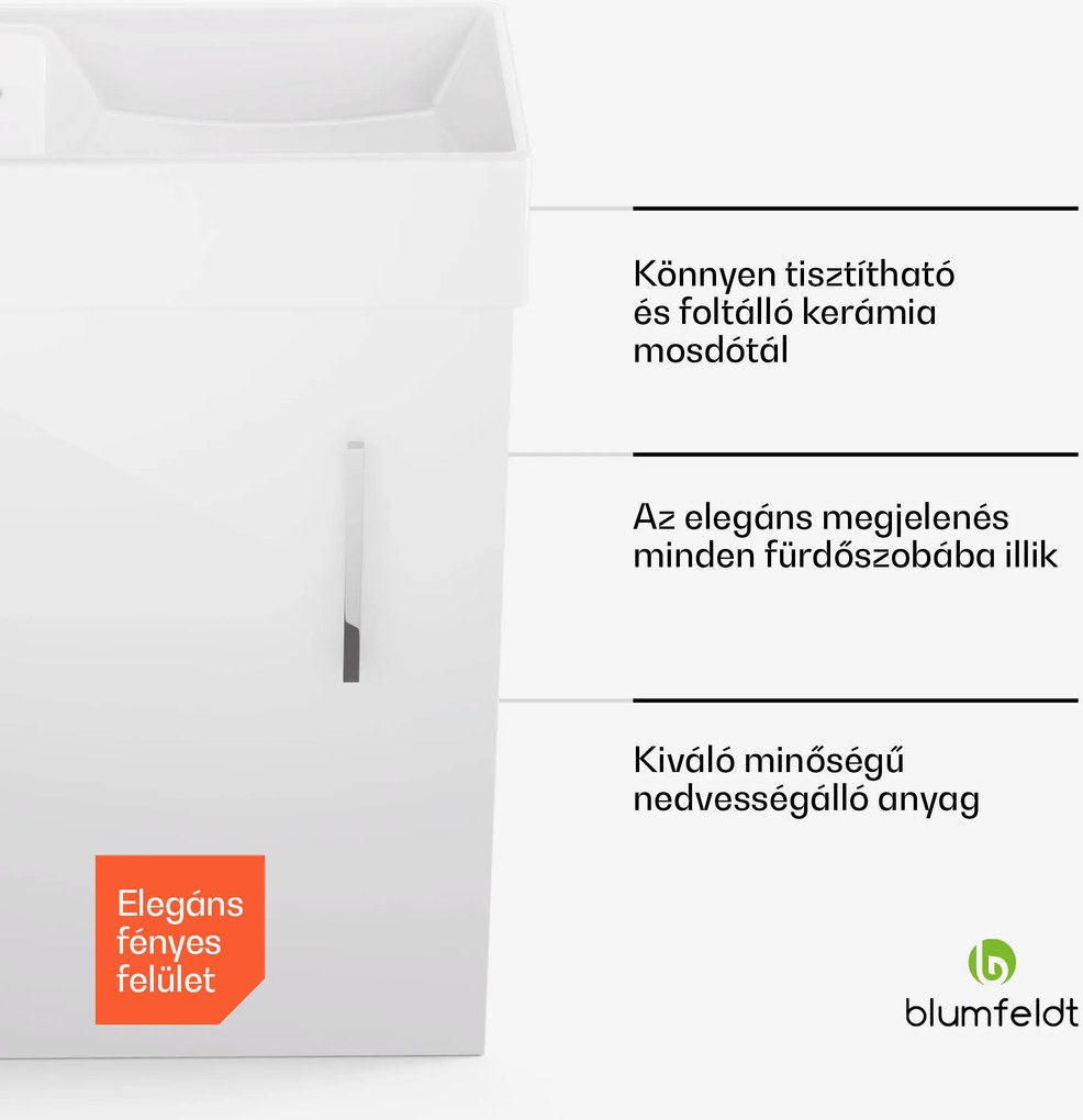 Blumfeldt Johnstone, mosdó és fürdőszoba szekrény, 40 cm, kerámia mosdó, Soft-Close záródású