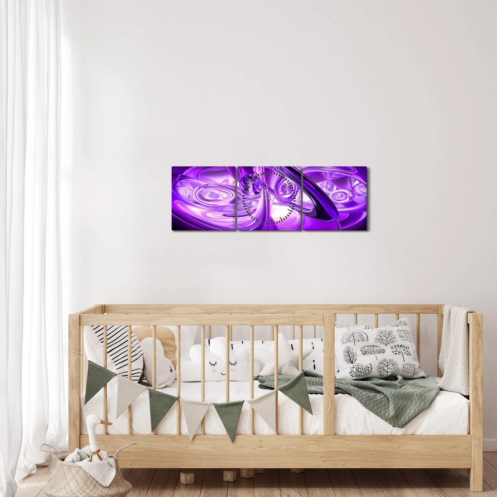 Lila fraktálos kép (órával) (90x30 cm)