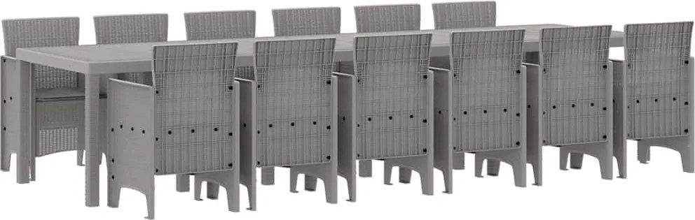 vidaXL Kert étkező szett 13 pcs Világosszürke Polt rattan