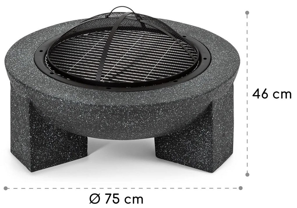 Troja, tűzrakóhely, grill, Ø 75 cm, szikrafogó, acél, műkő, MgO, tűzálló