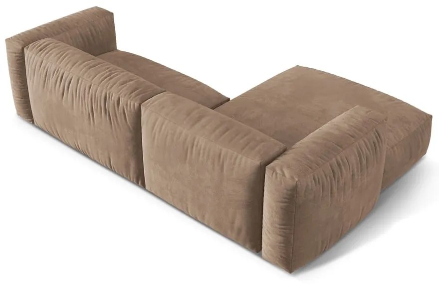 Világosbarna bársony moduláris sarokkanapé (bal oldali-heverő résszel) Martina – Micadoni