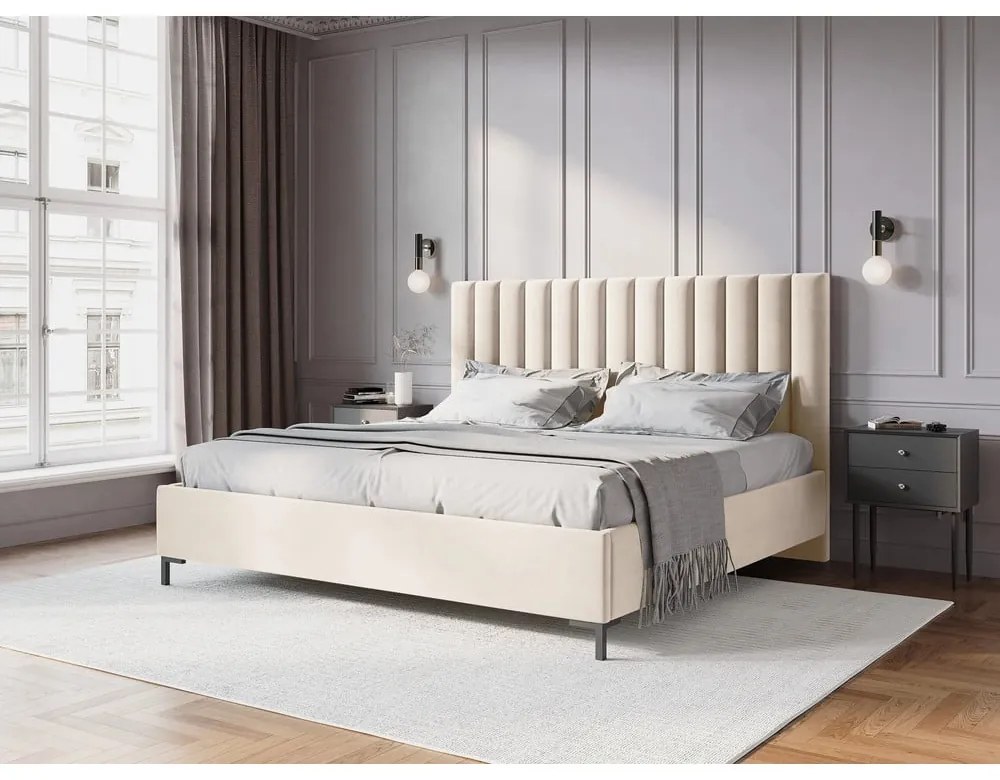 Bézs kárpitozott ágyneműtartós franciaágy ágyráccsal 180x200 cm Casey – Mazzini Beds