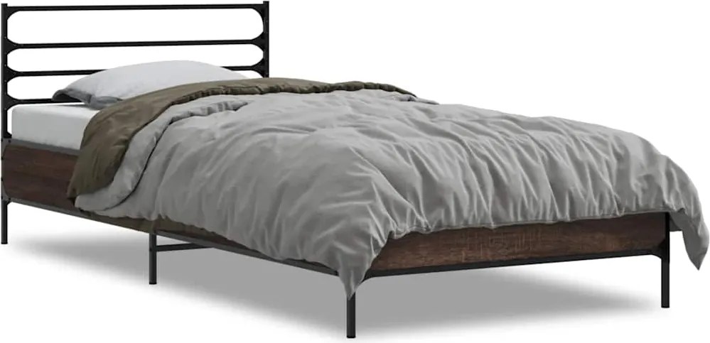 vidaXL barna tölgyszínű szerelt fa és fém ágykeret 100 x 200 cm