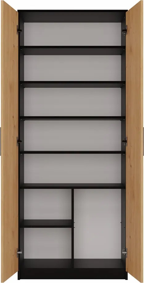 Aldabra Oliv 2D könyvespolc, irodaiszekrény, 74x180x35 cm, antracit-tölgy