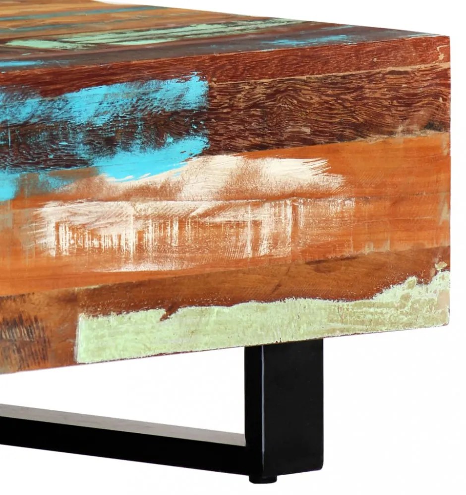 tömör újrahasznosított fa és acél dohányzóasztal 120x50x30 cm
