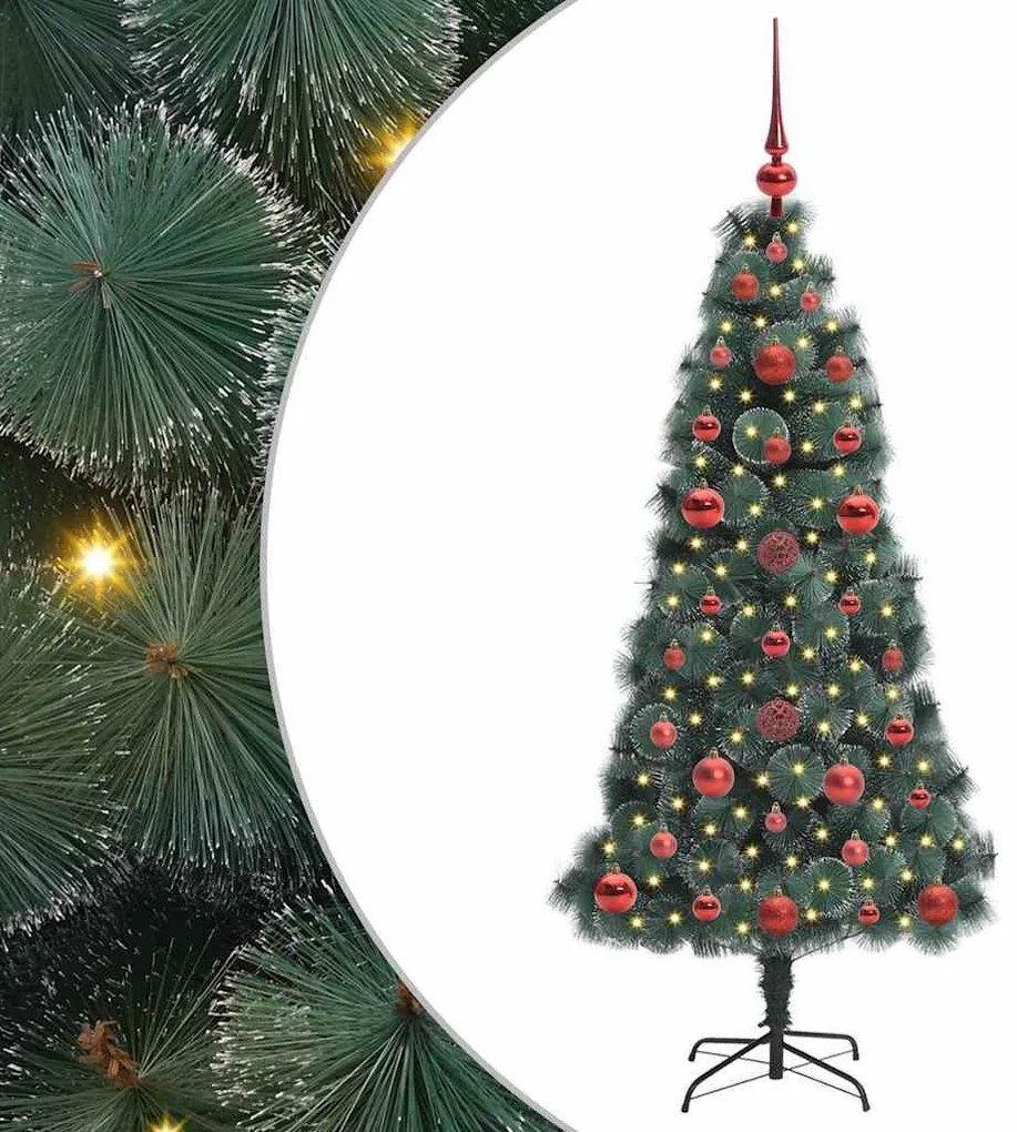 Műfenyő világítással és gömbkészlettel Zöld 120 cm PET