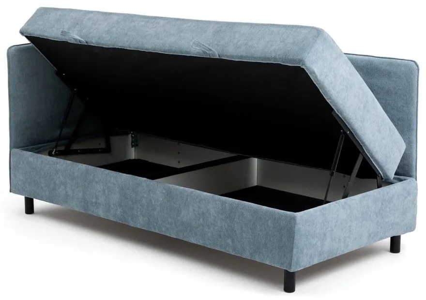 Kék kárpitozott ágyneműtartós egyszemélyes ágy matraccal 90x200 cm Avela – Bonami Selection