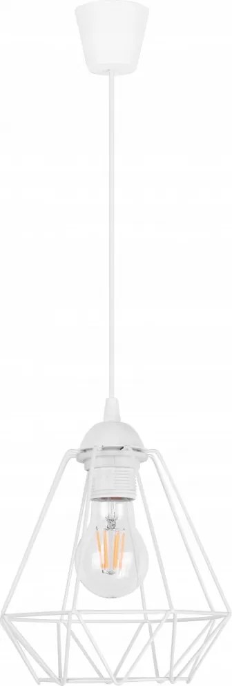 KÉSZLETKISÖPRÉS! Glimex Diamond Eko nagy méretű drót búrás függőlámpa fehér 1xE27