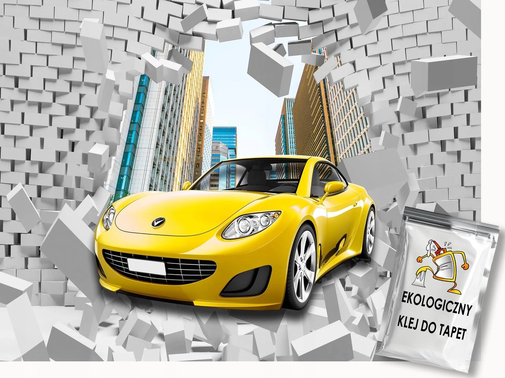 Fotótapéta Flizelina Fal Tégla Város Autó 3D 200x140 ragasztó