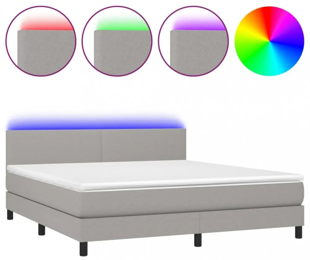 világosszürke szövet rugós és LED-es ágy matraccal 160x200 cm