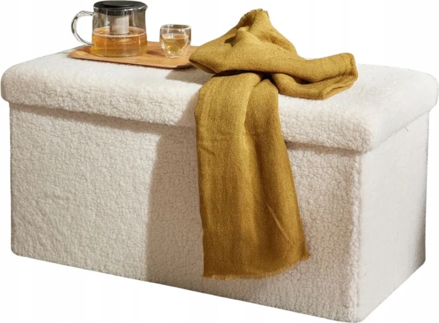Bouclé Összecsukható Pad Krémszínű Tárolórekesszel, 76 X 38 CM