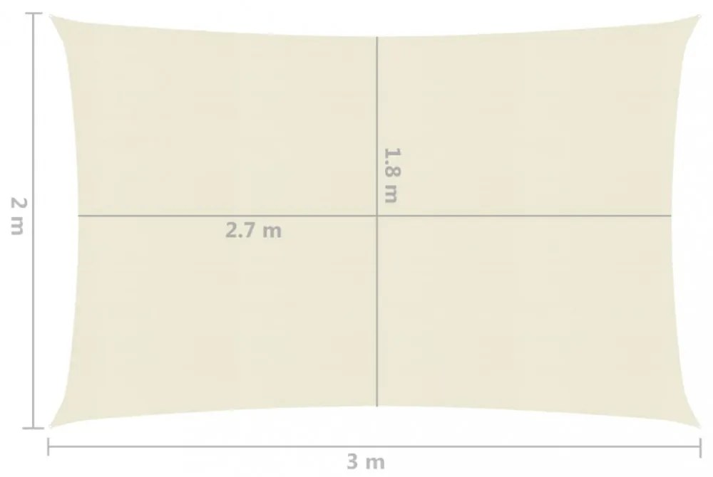 krémszínű HDPE napvitorla 160 g/m² 2 x 3 m
