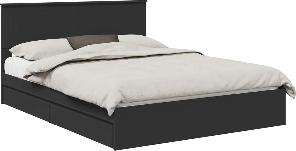 vidaXL Tárolós Ágy fejtámlával fiókkal Fekete 150 x 200 cm Faanyag