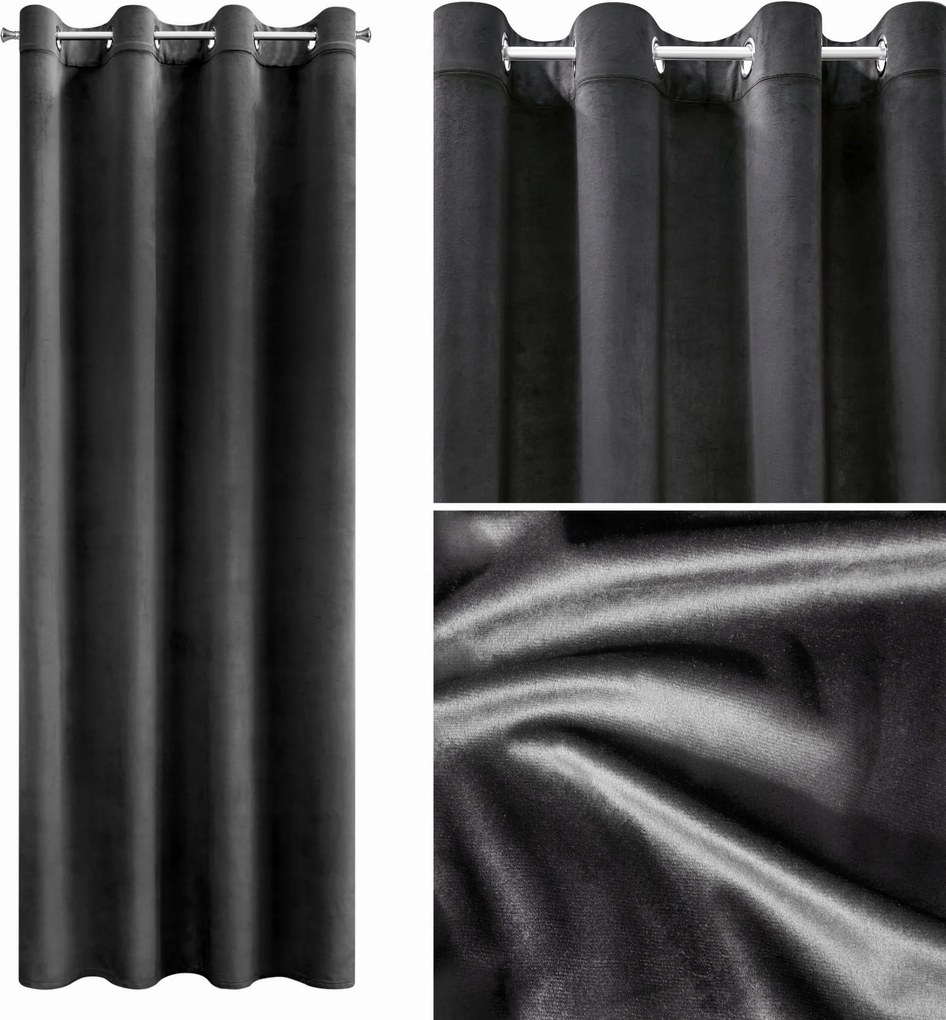 Kész velúr bársony függöny 135x250cm fekete, karikás